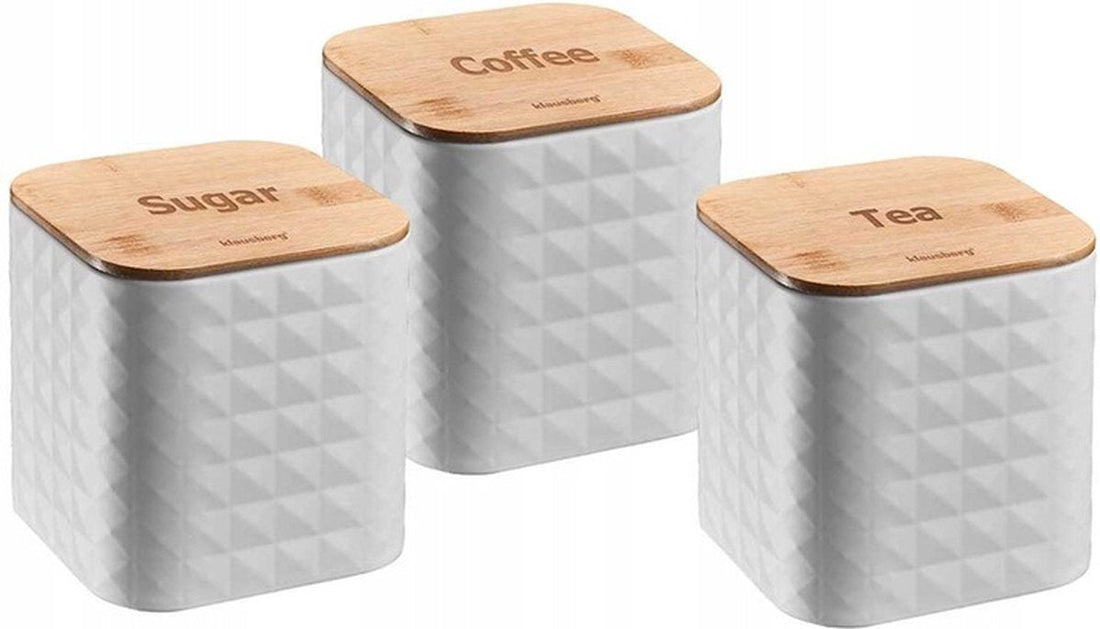 Klausberg 7485 voorraadbussen koffie, thee en suiker – set van 3, wit