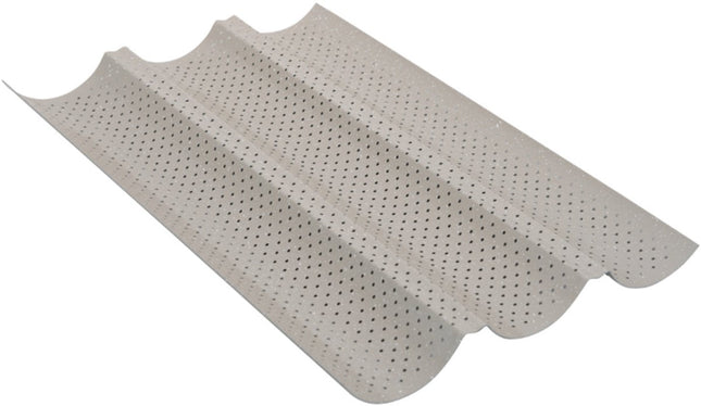 KINGHoff KH-1970 Perforeerde Baguettevorm - Bakblik met 3 Gleuven - Voor Knapperige Stokbroden - 38 x 24, 5 cm - Stokbroodvorm - Ovenrek