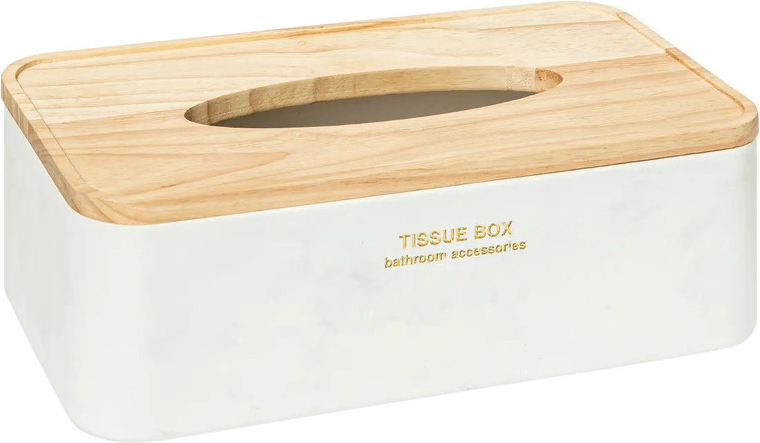 5Five tissuedoos Alexa – tissuebox met houten deksel, wit/naturel, navulbaar