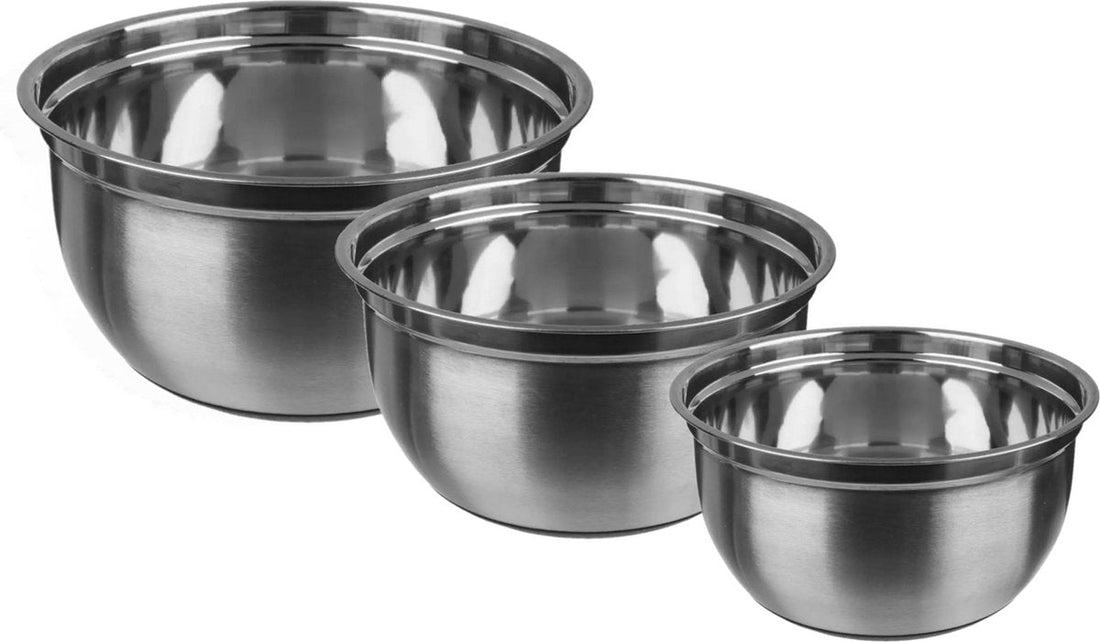 Set of 2 mixing bowls - Stainless steel 4.5L/2.5L/1L - With anti-slip