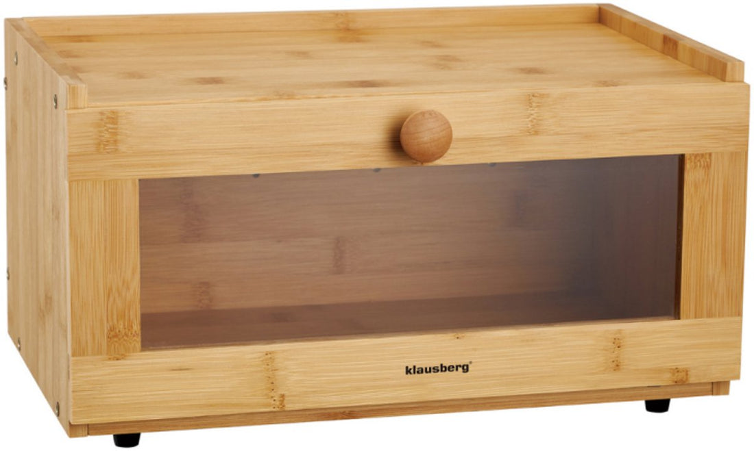 KLAUSBERG Boîte à pain en bambou avec façade en acrylique - 40x24,5x19 cm - Boîte de rangement naturelle pour le pain - KB-7924 - Boîte à pain - Boîte de conservation du pain