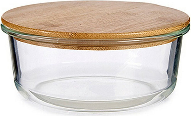 Ronde lunchbox van borosilicaatglas en bamboe – transparant, 17 x 7 x 17 cm