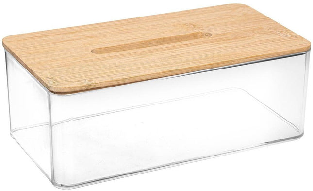 5Five tissuebox met bamboe deksel – tissuedoos transparant/lichtbruin, 25 cm