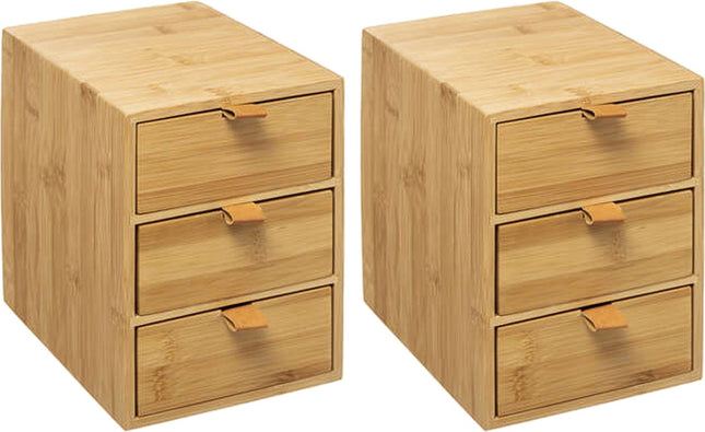5Five ladeblok bamboe met 3 lades – bureau organizer, 2 stuks, 20 x 15 x 21 cm