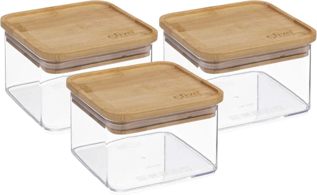 5Five - Kitchen storage jar - Berlino - 3x - plastic/bamboo - 500 ml