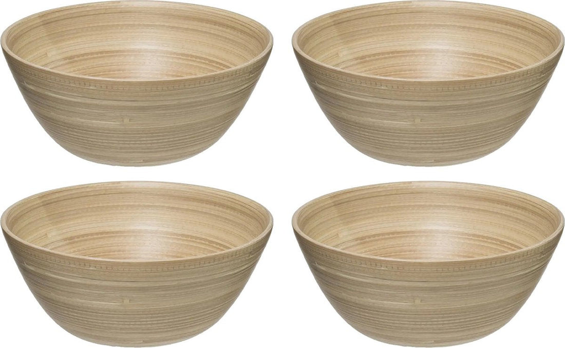 Secret de Gourmet - 4x - Salad bowl/serving bowls - bamboo - beige - D17 cm