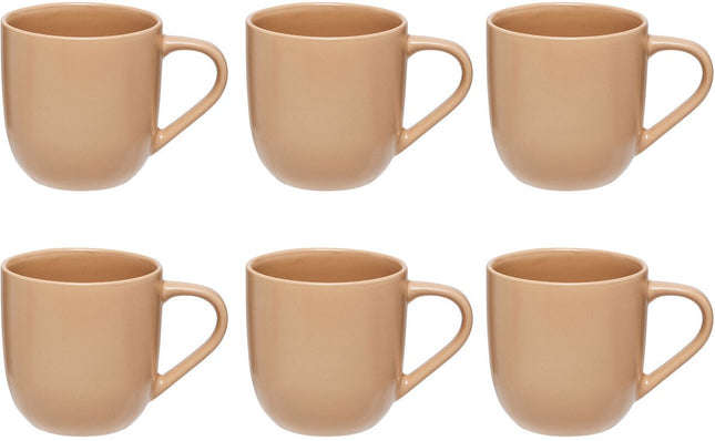 Set of 6 Beige Ceramic Mugs 24 cl - Stoneware - With Handle - Stylish and Practical