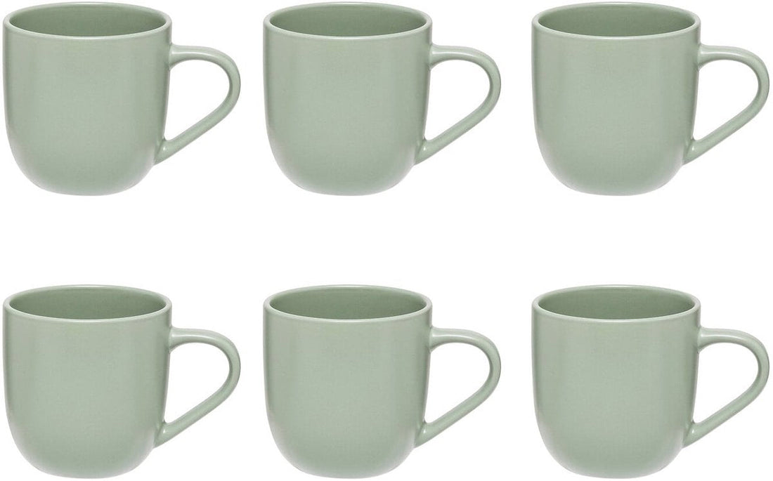 Set of 6 Olive Green Ceramic Mugs 24 cl - Stoneware - With Handle - Stylish and Practical