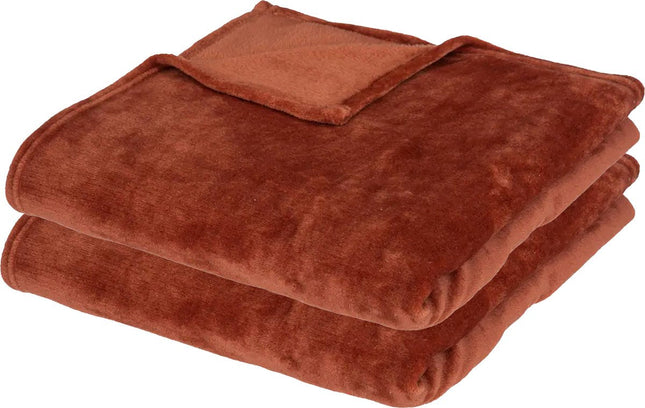 Atmosphera Fleecedecke / Fleeceplaid - 2x - Terrakotta - 130 x 180 cm - Polyester - Sofadecke