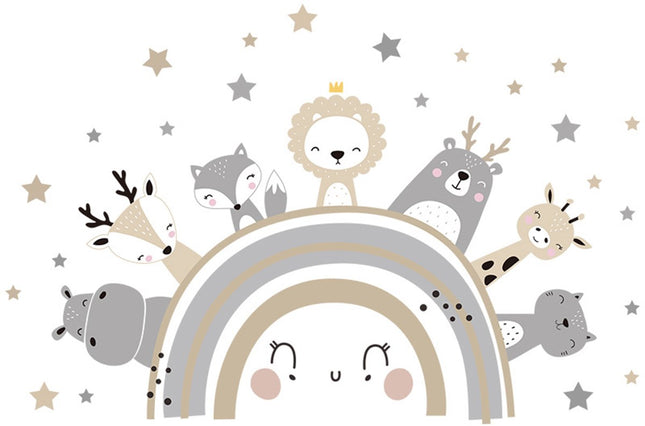 Wandsticker dieren voor de kinderkamer – nijlpaard, giraffe, leeuw, 70 x 49 cm
