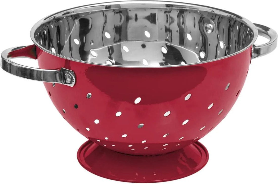 Colander/sieve with base red/silver 25 x 16 cm