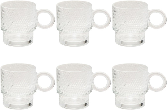 Set of 6 Transparent Glass Mugs - 30 cl - Dishwasher Safe - Ideal for Coffee, Tea and More