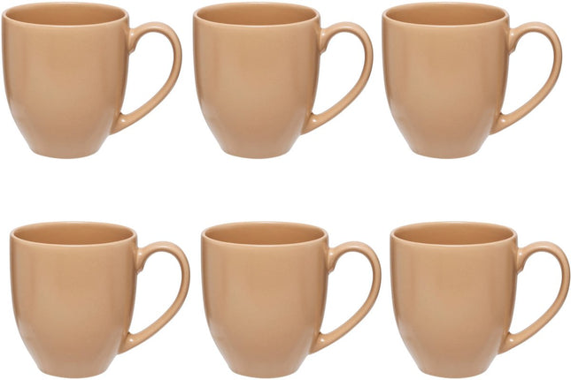 Beige Ceramic Mug Set of 6 - 48 cl - Stoneware Mugs with Handle - Suitable for Tea, Coffee and More