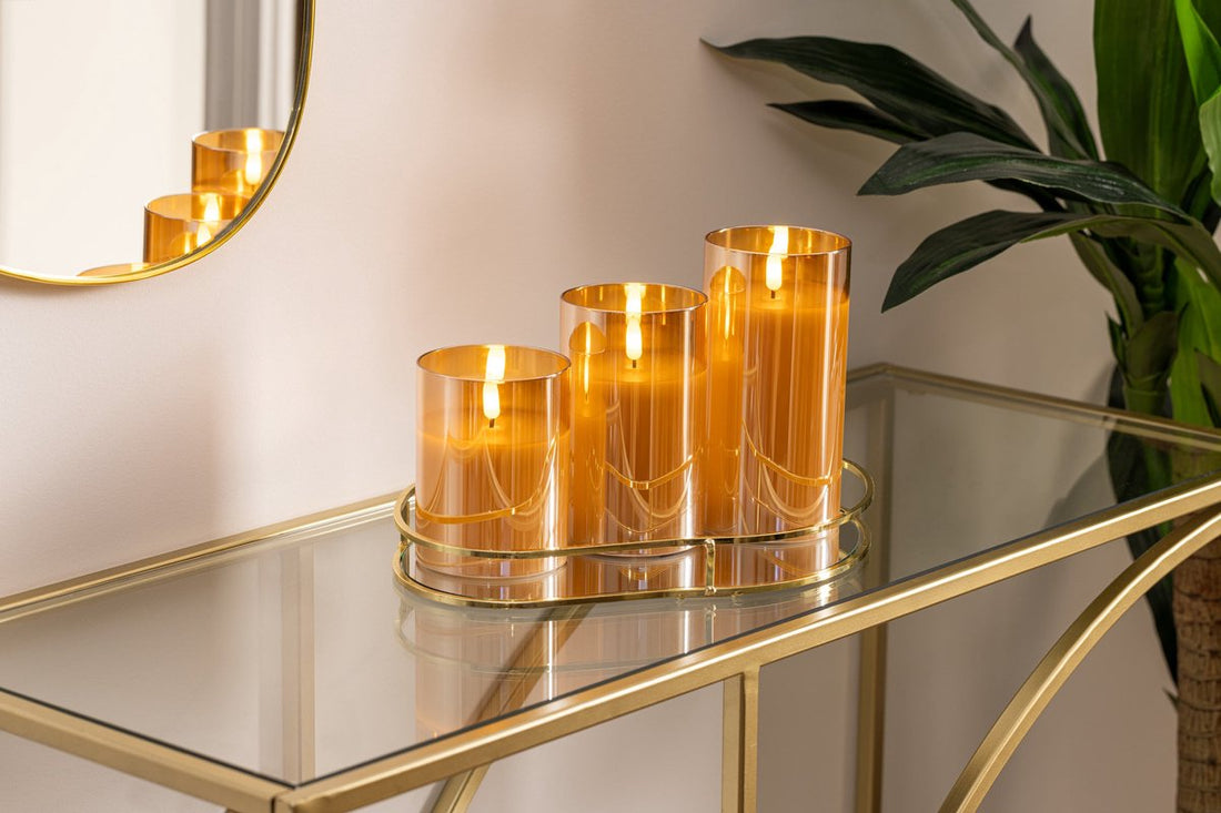 Atmosphera LED kaarsen in amber glas, set van 3 – met flikkerend effect, 15 cm