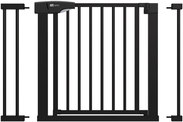Baby-Sicherheitsgitter Schwarz 75-103 cm breit - Treppengitter mit Automatikverschluss und Klemmbefestigung - Schutzgitter 80 cm hoch - Sipo