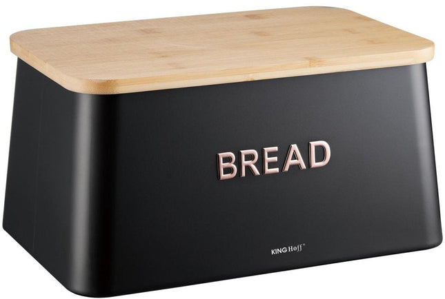 Kinghoff KH-1948 Bread Bin 2-in-1 – Bamboo Lid – Black