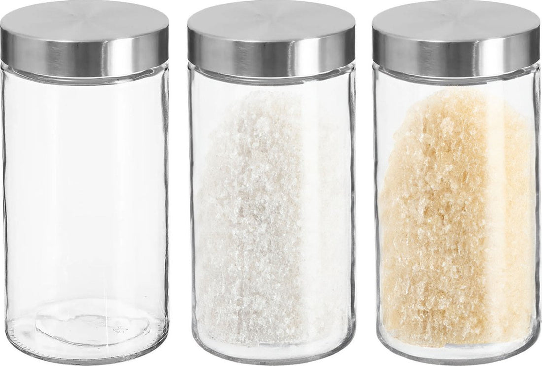 3x storage jars/canisters 1.7L glass with stainless steel lid - 1700 ml - Storage jars with airtight lid