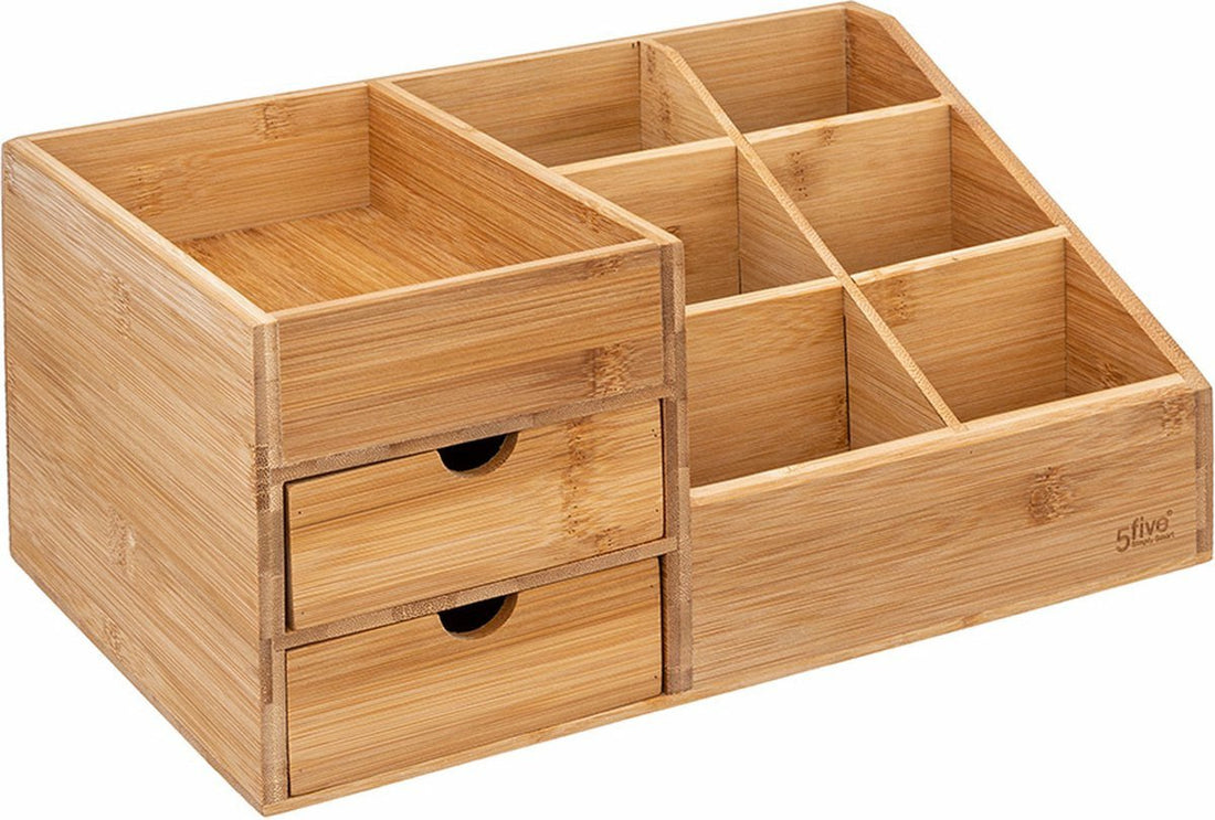 5Five make-up organizer van bamboe – 2 lades en 6 vakken, 33 x 15 x 20 cm