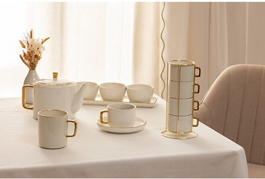Secret de Gourmet Athena Coffee Mugs - 6 pieces - Ceramic - white / gold - 350 ml - 8 x 9 cm