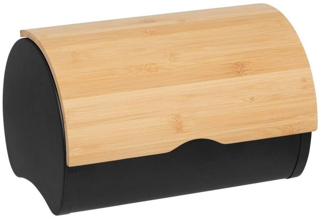 5Five broodtrommel met rolklep – bamboe en metaal, 10 liter, zwart
