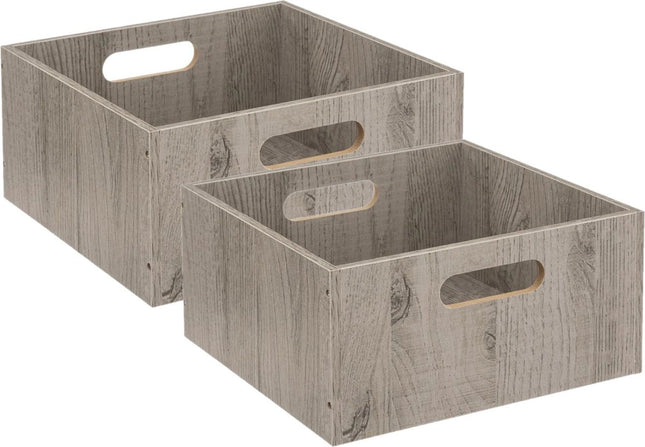 5Five opbergmanden van hout, set van 2 – vakkenkast manden, grijs, 14 liter