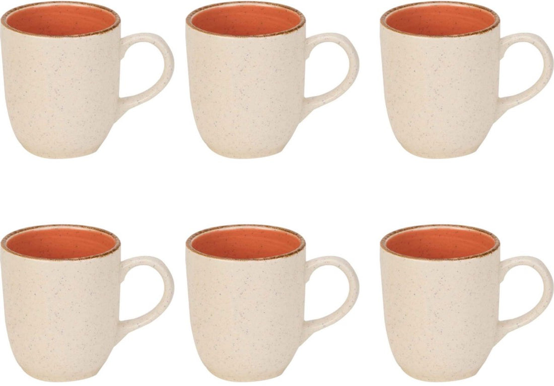 Set aus 6 Granite Orangen Tassen – 36 cl Steingutbecher für heiße & kalte Getränke – backofen-, mikrowellen- und spülmaschinenfest – stilvolles Design mit oranger Innenseite
