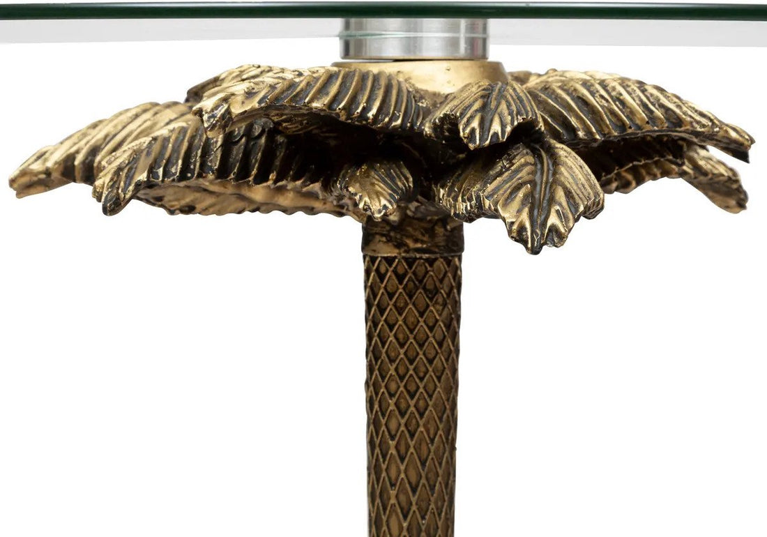 Atmosphera Palmtree Side Table - polyresin/glass - gold/transparent - D40 x H50 cm - coffee table