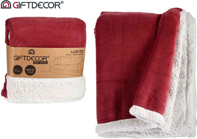 Plaid fuchsia roze met witte sherpa – warme deken, 130 x 170 cm
