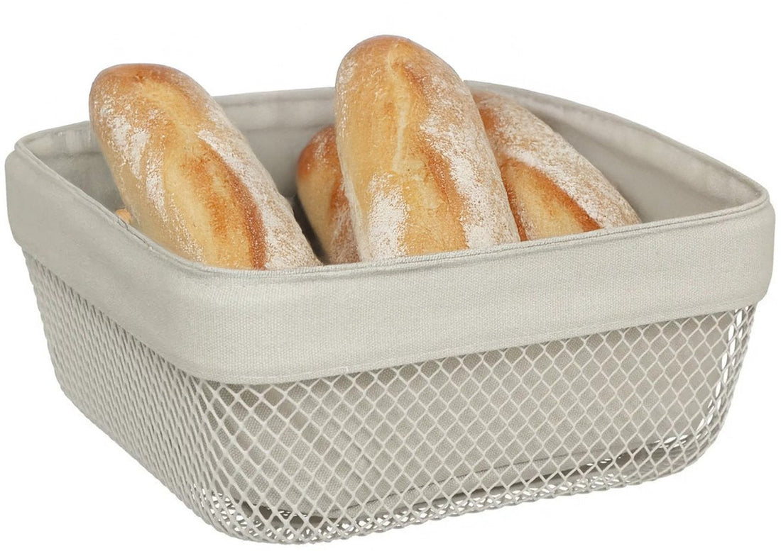 5Five Brotkorb Bistro plus - Metall / Stoff - beige - 25 x 11 cm - quadratisch - Drahtmetall - Brötchen servieren