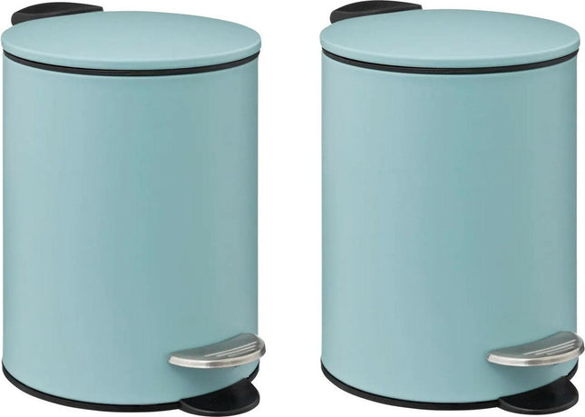 5Five petite poubelle à pédale - 2x - métal - bleu glacier - 3L - 16 x 25 cm - Salle de bain - Salle de bain / toilettes