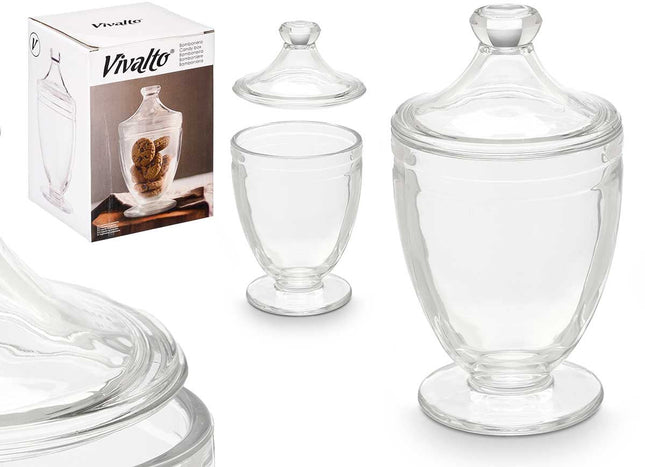 Vivalto glazen snoeppot met deksel – 12 x 12 x 22,3 cm