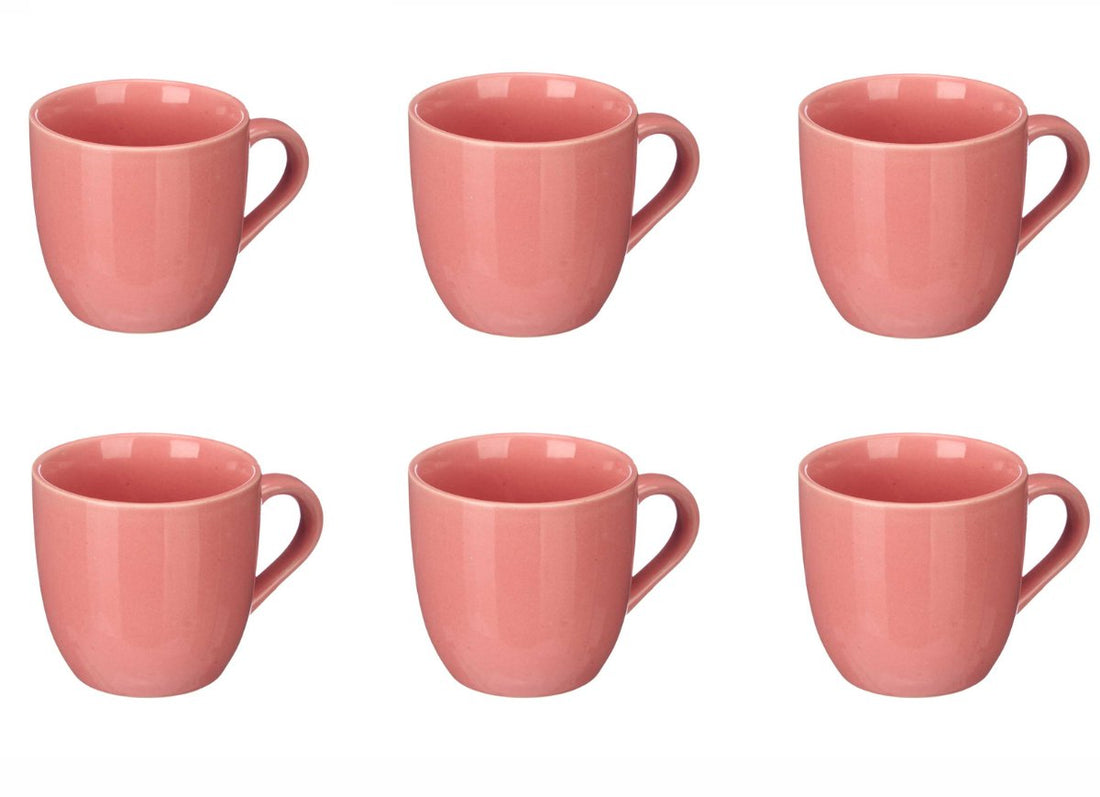 Milk Coffee Cup Pink – set van 6 roze koffiekopjes met oor, 210 ml