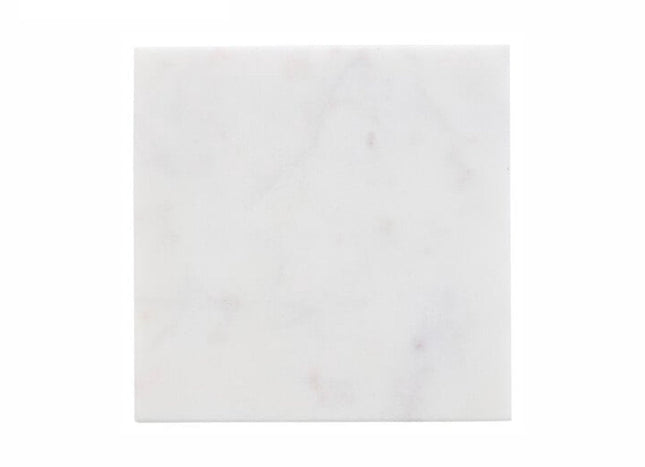 Set van 4 witte marmeren onderzetters met zwarte houder – 10 cm