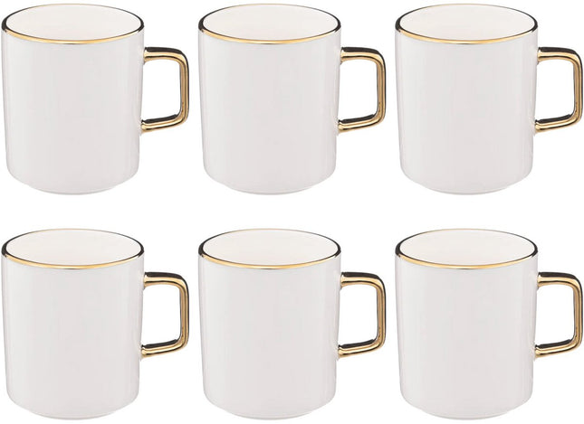White Mugs with Gold-Colored Rim - Set of 6 - 35 cl - Microwave Safe - Blanc - Porcelain