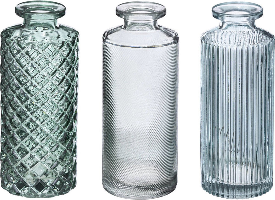 Glazen vazen SINGLE, set van 3 – flesvormige vaasjes van 13,2 cm hoog