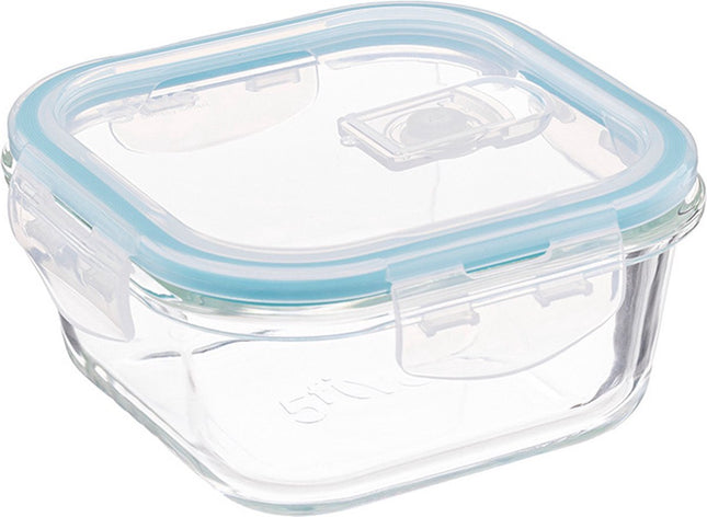 Set van 5 Kristalglas Lunchboxen – 330 ml Vershoudbakjes met Lichtblauw Randje – Glazen Lunchbox voor Salade, Snacks of Meal Prep – 12 x 12 x 6, 5 cm
