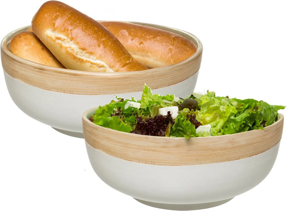 5Five - 2x - serving bowl/salad bowl - white - bamboo - 20 x 8 cm - round