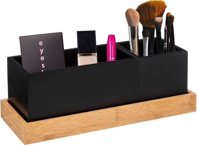 5Five make-up organizer van bamboe – zwart, 2 uitneembare vakken