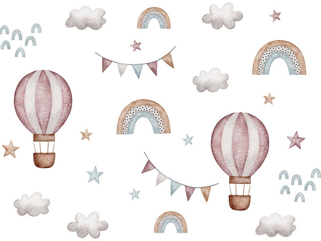 Sipo Wandaufkleber Ballons und Regenbogen - Selbstklebender Wandsticker für Kinderzimmer - 64 x 86 cm - Bunte Dek oration für Mädchen- und Jungenzimmer
