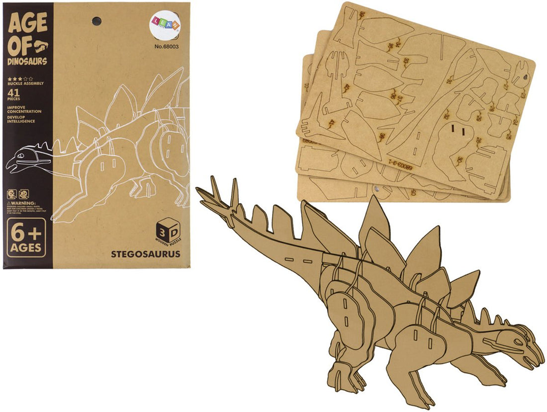 Houten 3D puzzel Stegosaurus – dinosaurus bouwpakket, 41 delen, vanaf 6 jaar