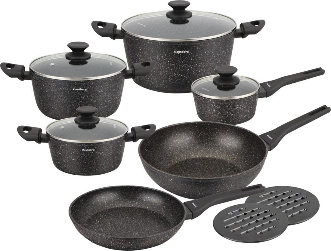 Klausberg 7659 - 12-piece cookware set - Cooking pots - 16-20-24-24-28-28 cm - black - with lid