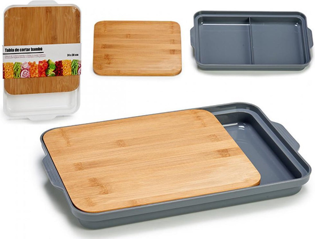 AK Kitchen - Bamboo cutting board with collection tray - White