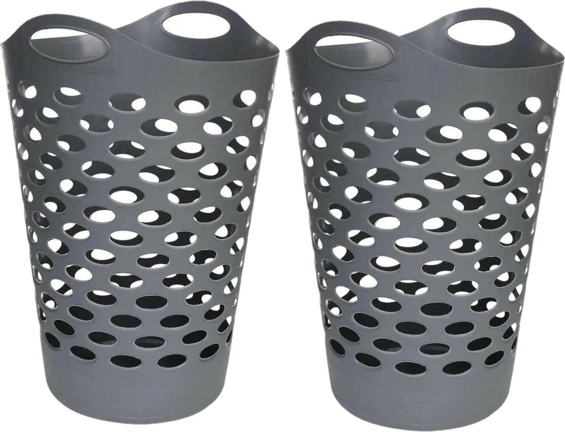 5Five - Flexibele wasmand - 2x - rond grijs - 60 liter - Opbergmanden