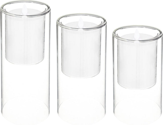 Atmosphera LED kaarsen in dubbelwandig glas – set van 3, 15, 20 en 25 cm