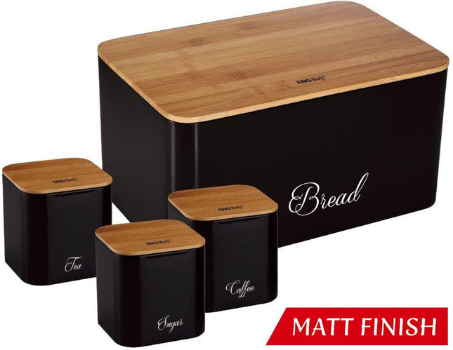 Kinghoff 1586 - Bread bin with storage canisters - Steel / bamboo - black