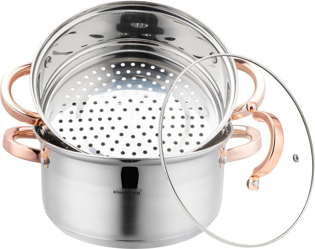 Klausberg 7731 stoompan 3-delig – RVS kookpan 22 cm, 4 liter, met deksel