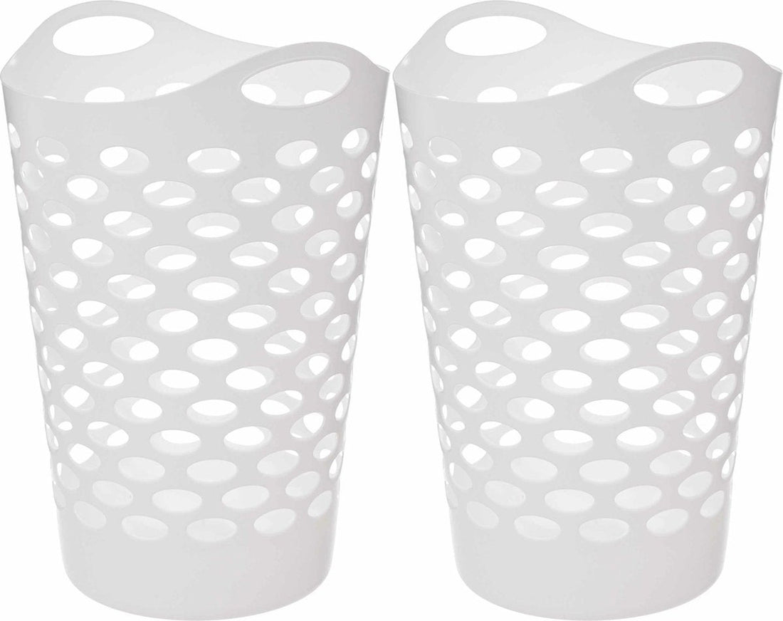5Five Flexible laundry basket/storage basket - 2x - round - white - 75 liters - D41 x H66 cm