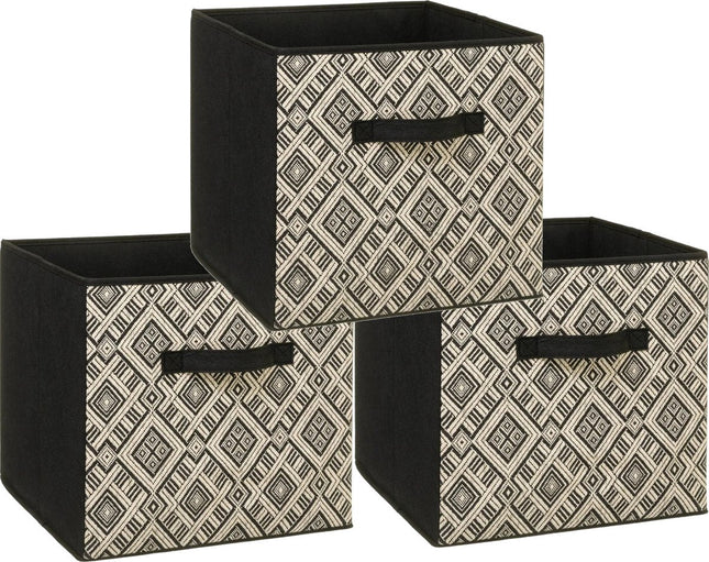 5Five opbergmanden zwart/crème, set van 3 – kastmand 29 liter, 31 x 31 x 31 cm