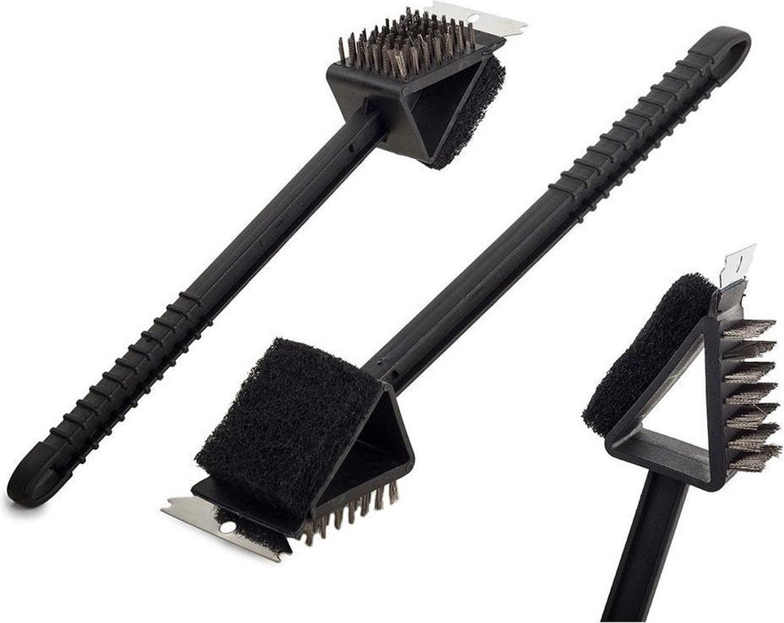 Brosse de barbecue avec grattoir et éponge 3-en-1