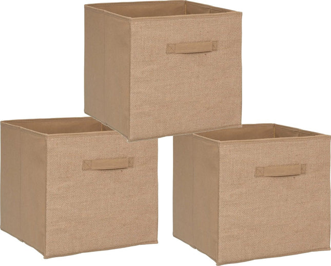 5Five Opbergmand / kastmand - Set van 3x stuks - 29 liter - bruin / naturel jute - 31 x 31 x 31 cm - Opbergboxen - Vakkenkast manden